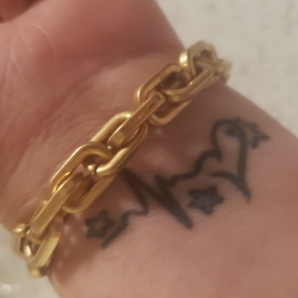 New boutique chunky gold tone turquoise bracelet - Picture 6 of 6